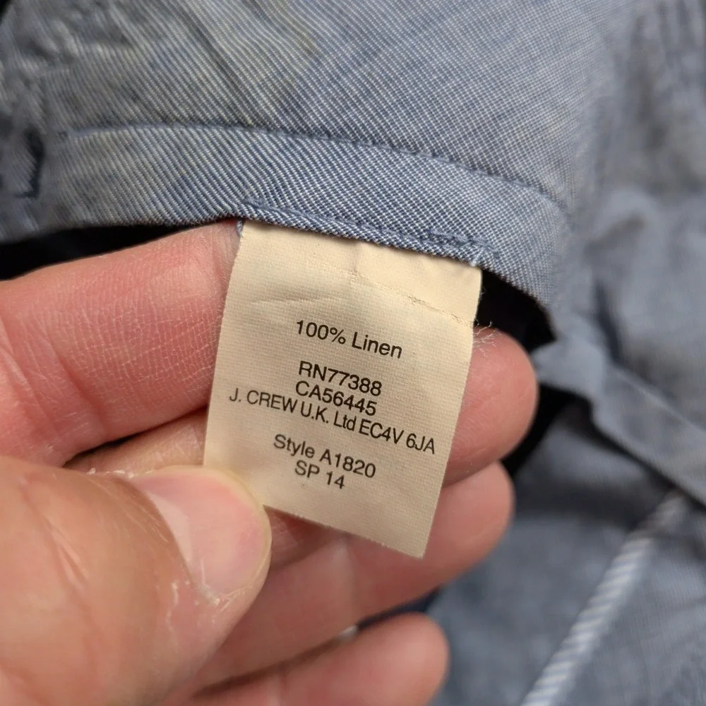 J.Crew Bowery Baird McNutt Irish Linen Pants Mens 32x34 (Fits 33x34) Navy Blue